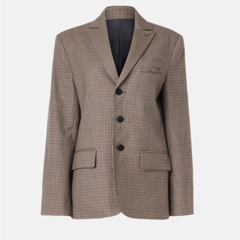 Tibi Brown Houndstooth Blazer Structured Suit Jacket